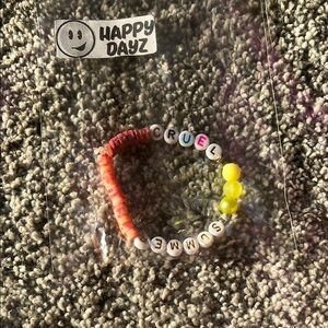 Yellow and Pink Beaded Jewelry Bracelet with Tassel